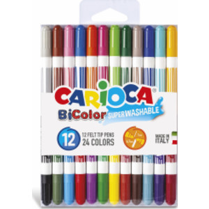 BiColor Felt Tip Washable Pens - 12 Pieces
