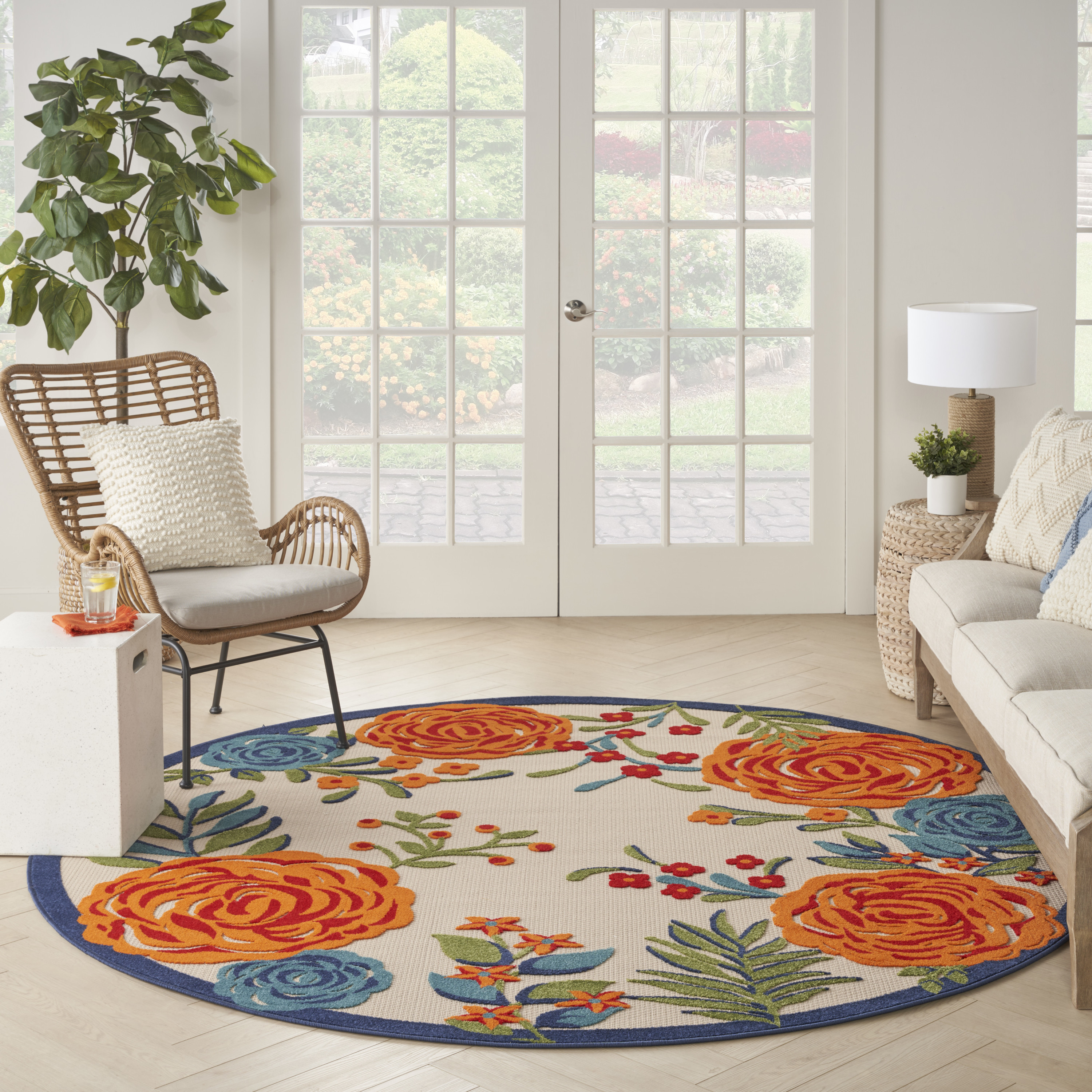 Nourison Aloha 7'10" x Round Multicolor Contemporary Rug