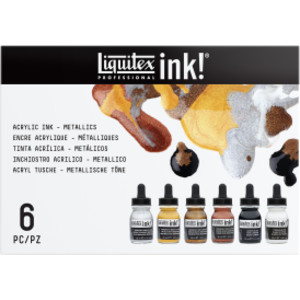 Professional Acrylic Ink, Iridescent Colors, 30 mL Bottles, Set of 6