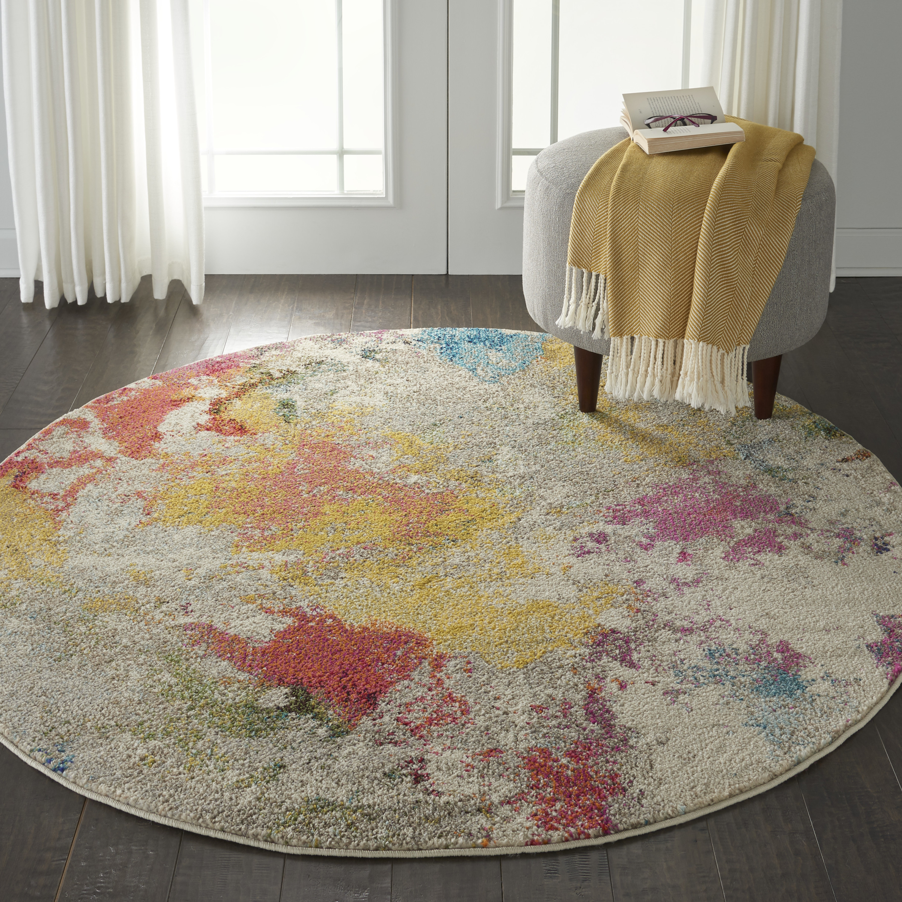 Nourison Celestial 4' x Round Ivory Multicolor Modern & Contemporary Indoor Rug