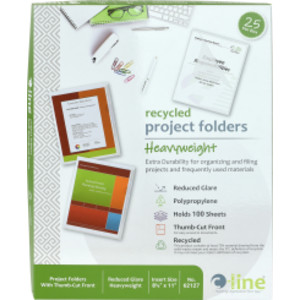 Recycled Poly Project Folders, Clear, Reduced Glare, 11" x 8-1/2", Box of 25
