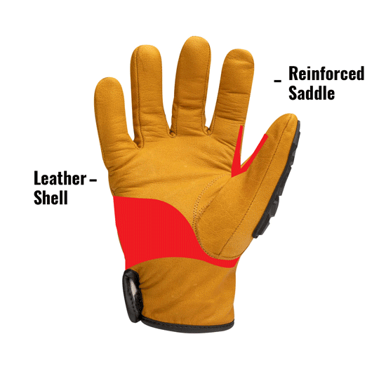 Cut Resistant Impact Leather Driver Gloves (EN Level 5) IMPLDC5-90 showing Reinforced Saddle and Leather Shell