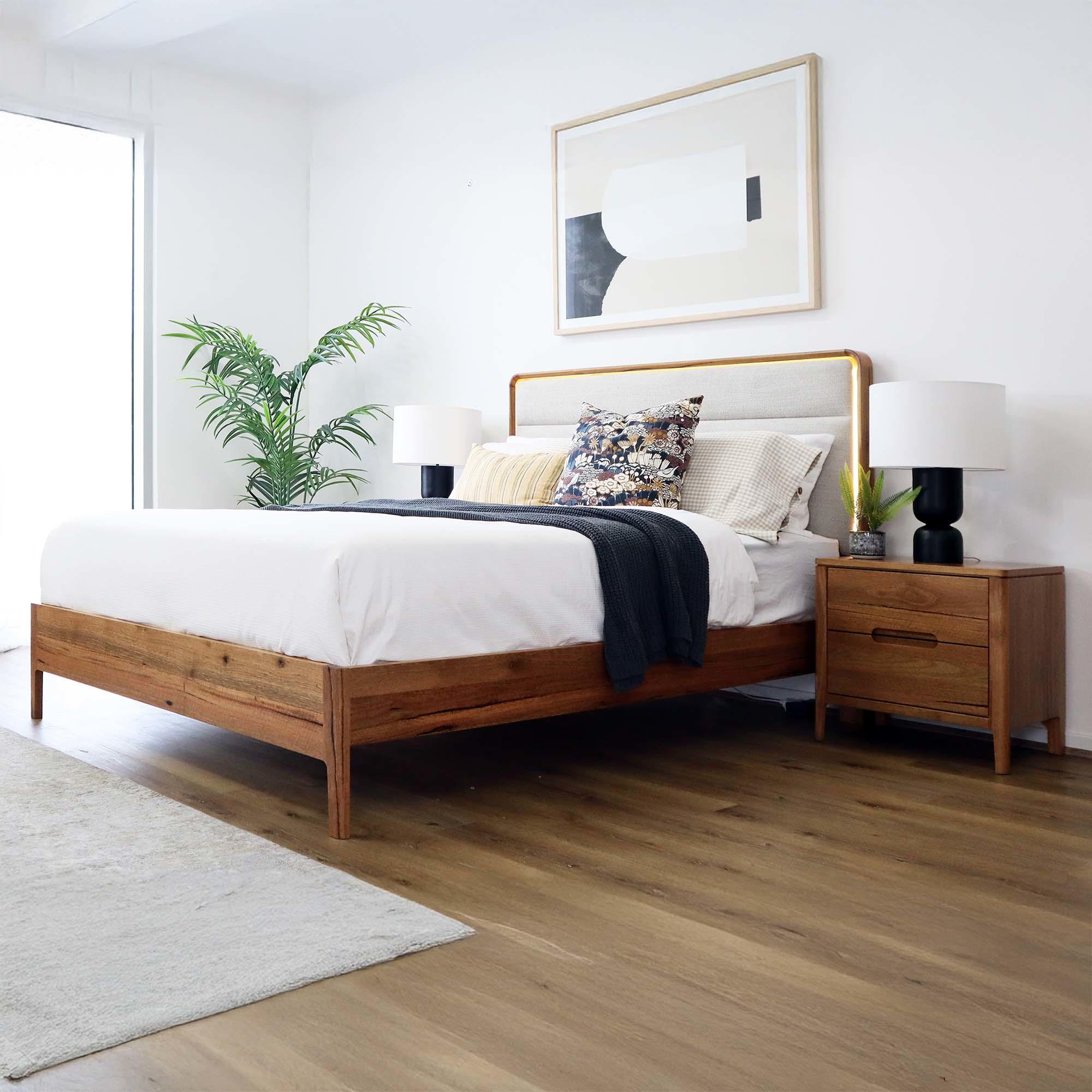 Lifestyle image of the  Broulee Bedside Table (2 Drawer), Natural from Forty Winks