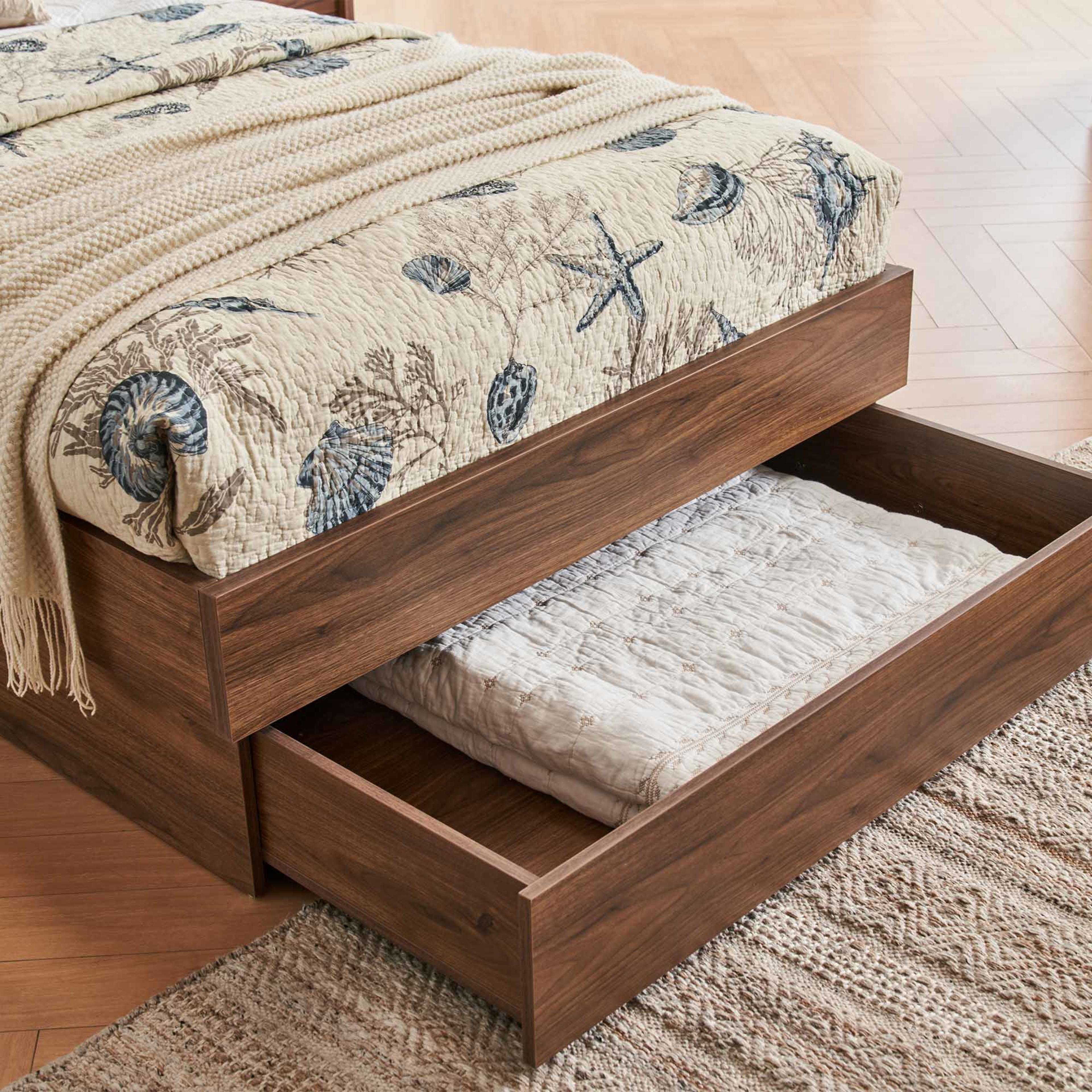 Detail image of the  Bellevue Bed Frame, Drawer Base, Rustic Walnut from Forty Winks
