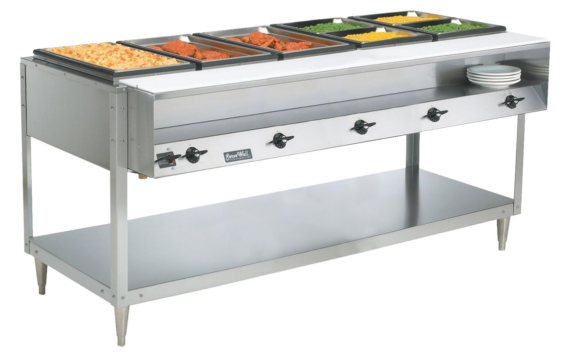 208- to 240-volt 3000- to 4000-watt five-well Servewell® stainless steel hot-food table