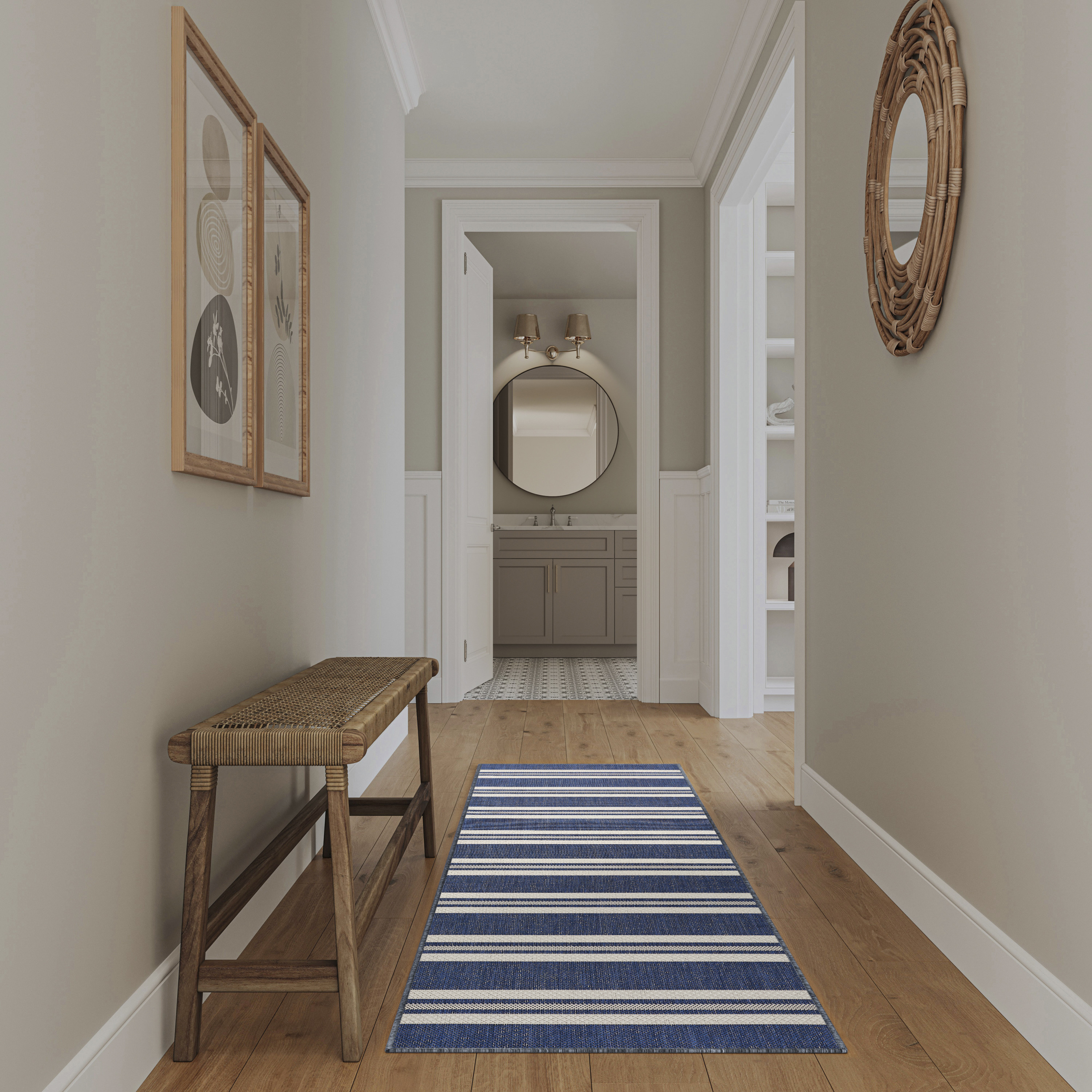Nourison Horizon Indoor/Outdoor 2'2" x 8' Navy Modern Rug