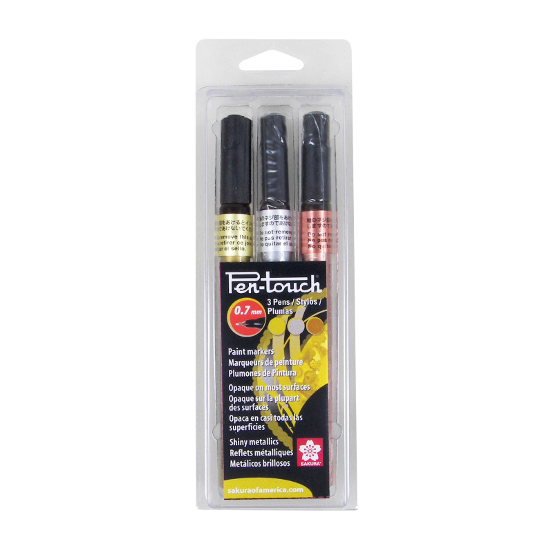 Pen-Touch Markers, 0.7mm, Assorted Metallics, 3-Piece Set, Clamshell Pack
