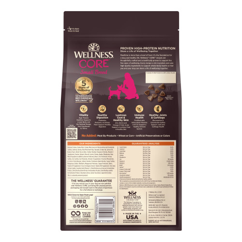 Wellness CORE Wholesome Grains Small Breed Turkey Recipe back packaging