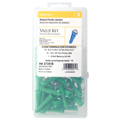 Green Ribbed Plastic Anchor Kit #12-14-16 x 1-1/2