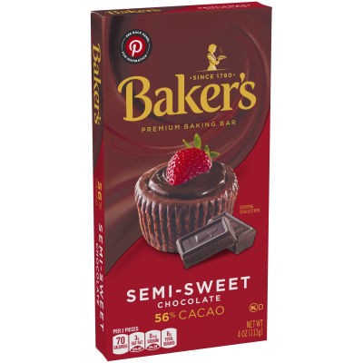 Baker's Semi-Sweet Chocolate Premium Baking Bar 56% Cacao, 4 oz Box