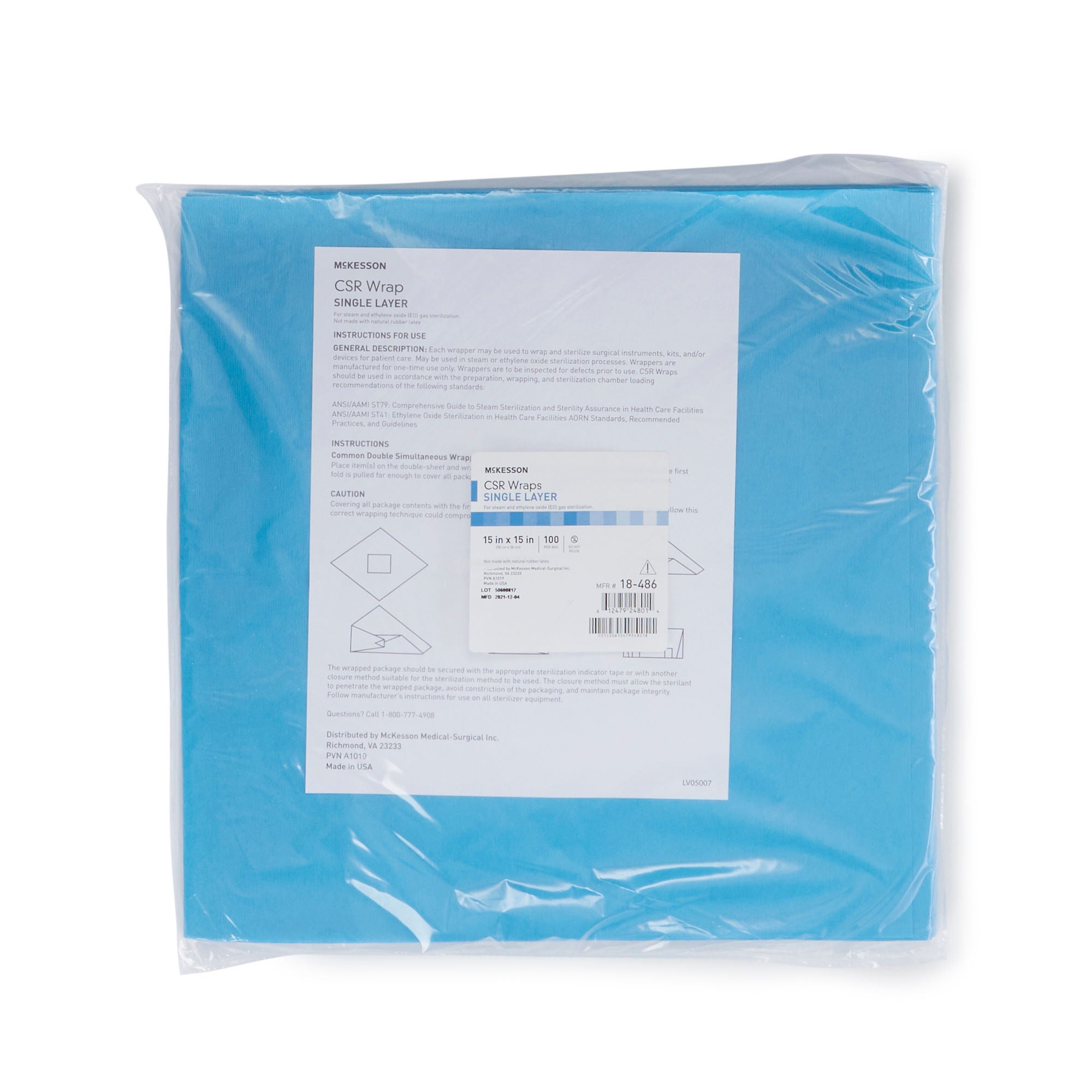 McKesson Single Layer Sterilization Wrap, 15 x 15 Inch