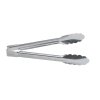 9 ½-inch heavy-duty stainless steel one-piece scalloped tongs