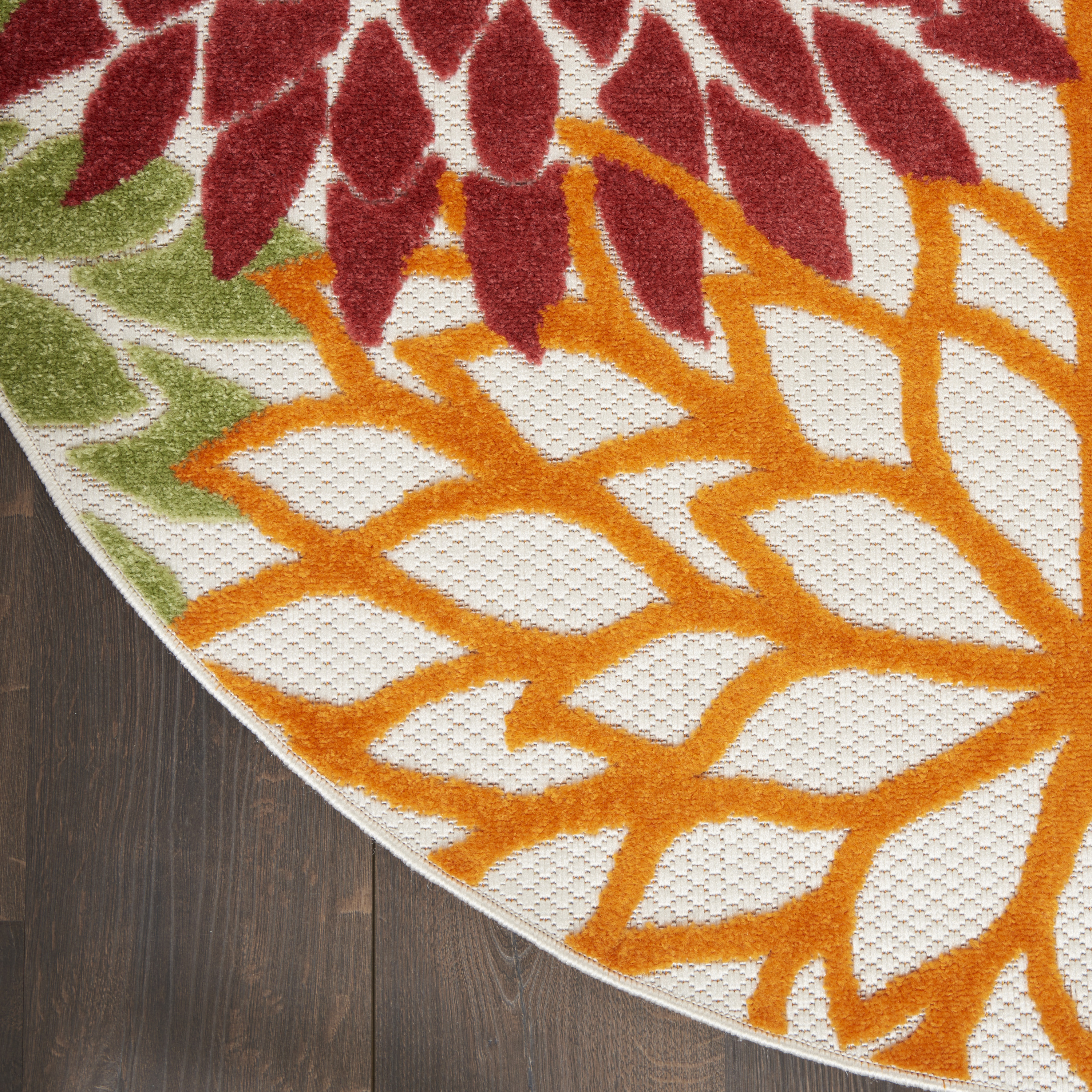 Nourison Aloha 4' x Round Red Multicolor Tropical Rug