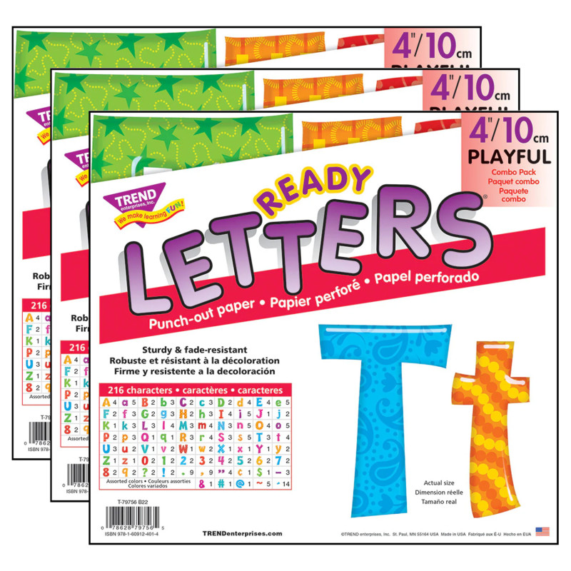 Colorful Patterns 4" Play Combo Ready Letters®, 3 Packs
