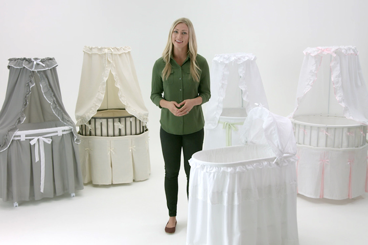 thumbnail video image 2 of Badger Basket Wishes  Oval Baby Bassinet, Gray, 2 of 8