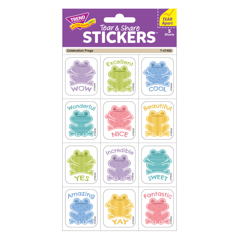 Celebration Frogs Tear & Share Stickers®, 60 Count