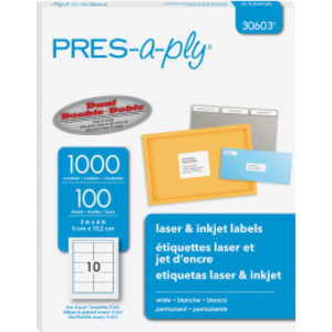PRES-A-Ply Laser Labels, 2 x 4 Inch, White, 1000 Count
