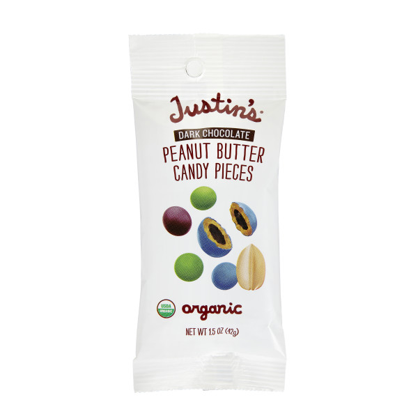 JUSTIN'S Dark Chocolate Peanut Butter Candy Pieces 6-18 Ounce Packs . C1CB - Front Center Inner Pack (Hi Res)