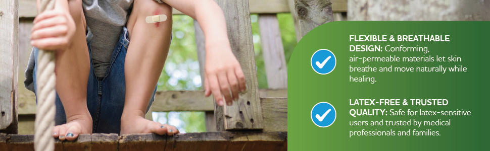 Flexible & Breathable Design: Conforming, air-permeable materials let skin breathe and move naturally while healing.
Latex-Free & Trusted Quality: Safe for latex-sensitive users and trusted by medical professionals and families.