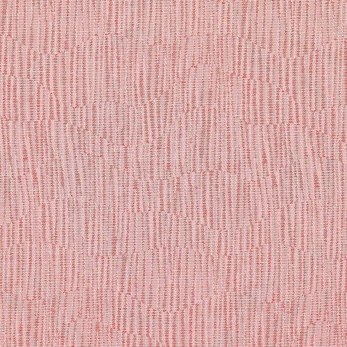 Pink woven textile with irregular vertical white threads forming thin stripes; fabric lies flat as a close-up swatch under even, diffuse lighting, revealing coarse woven texture.