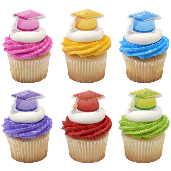 Bright Grad Hats Cupcake Rings