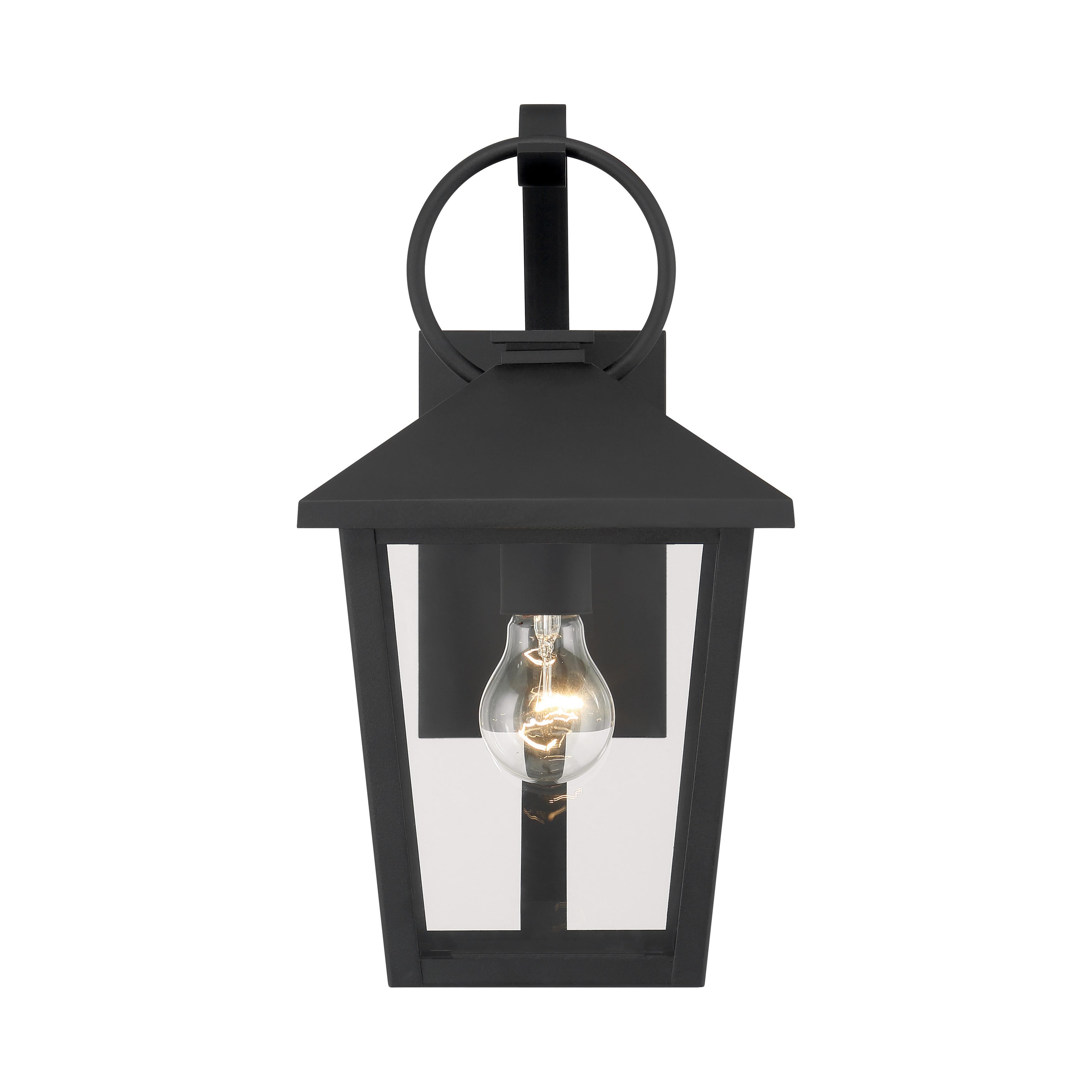 The Parkside wall sconce combines durability with timeless design. Its sand coal black aluminum frame and clear glass shade deliver reliable outdoor illumination while complementing various architectural styles. - alternate view
