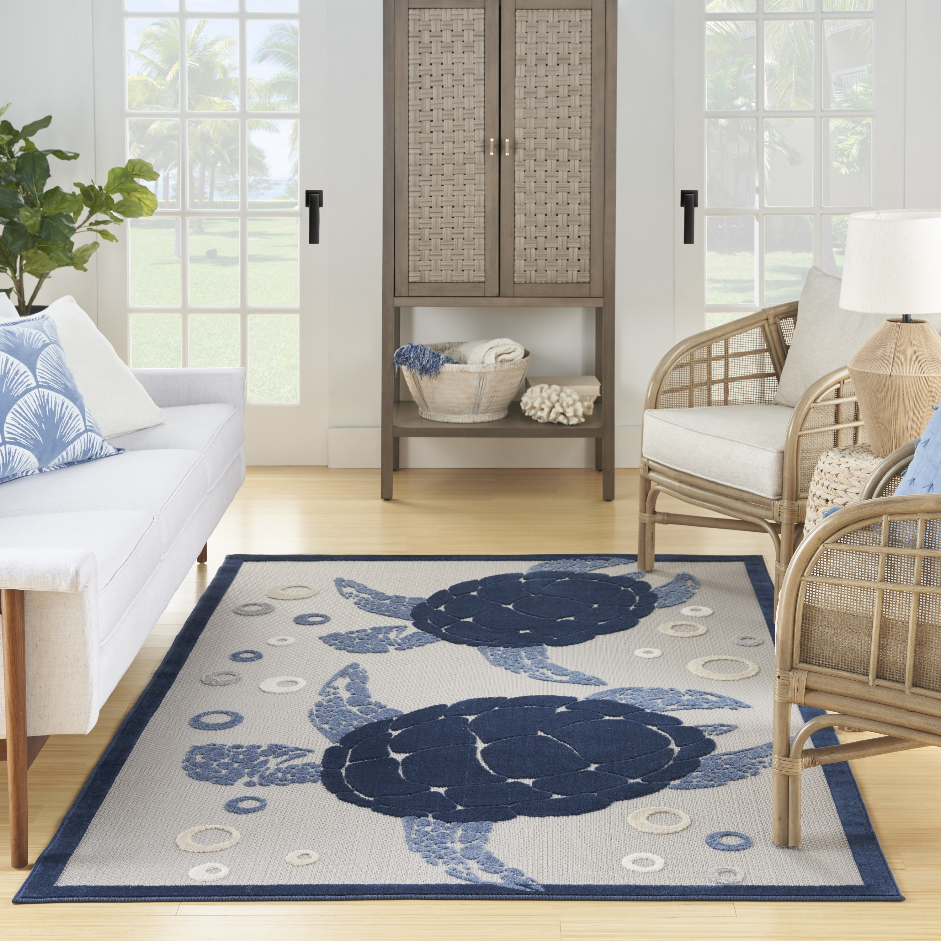 Nourison Aloha 3'6" x 5'6" Navy Blue Coastal, Nautical & Beach Rug