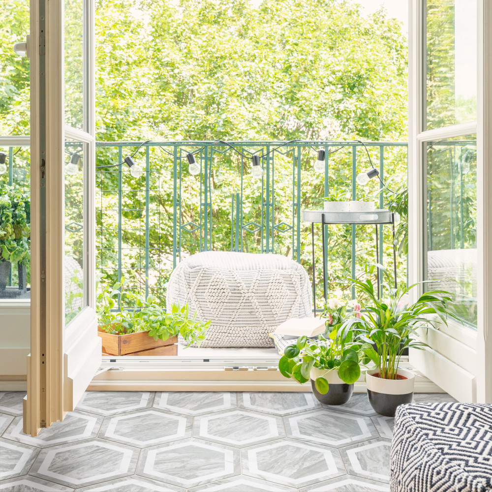 Marbilia Hex Bardiglio White Geo with Biotech 11 in. x 13 in. Porcelain Floor and Wall Tile