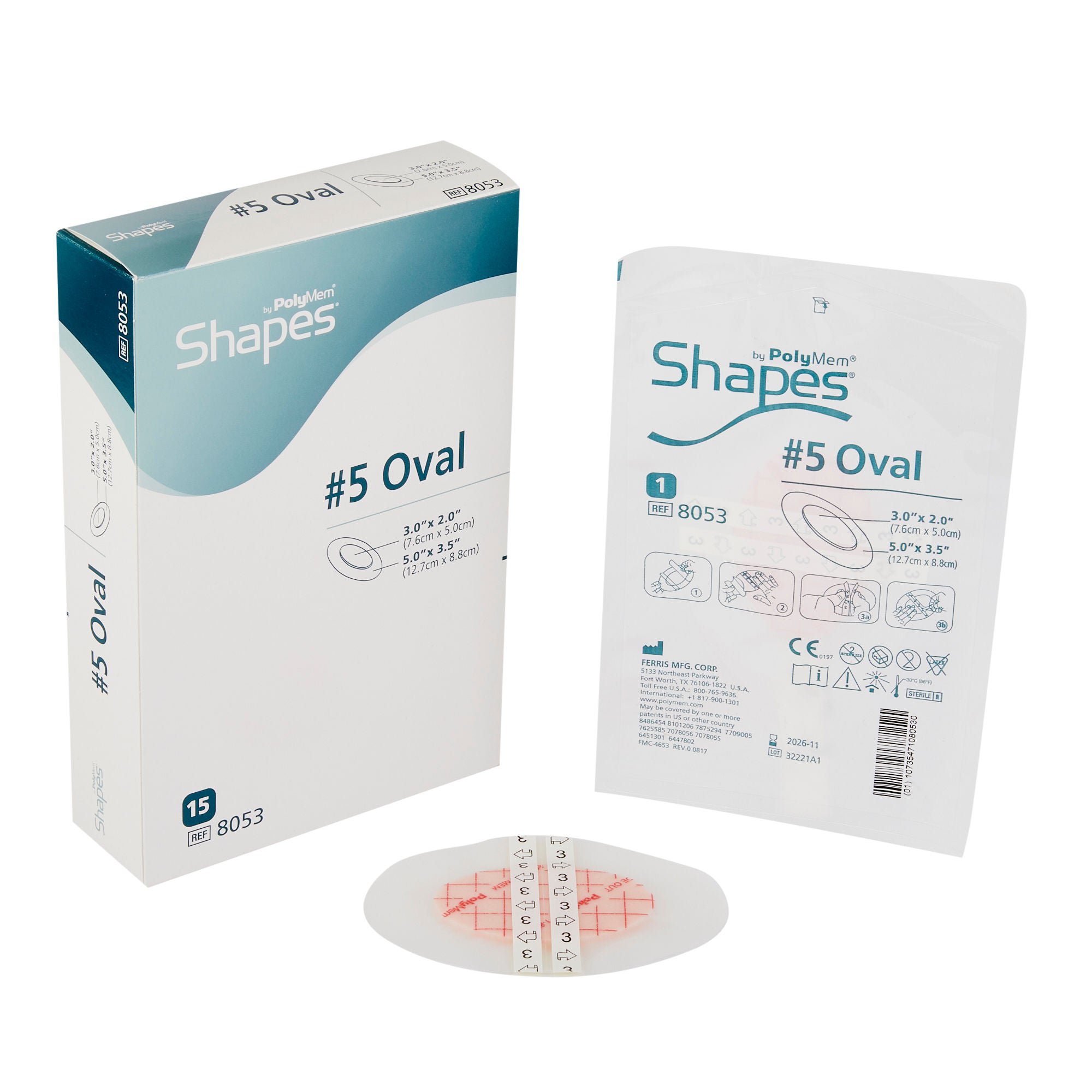 PolyMem® Shapes® Adhesive with Border Foam Dressing, 3½ x 5 Inch Oval