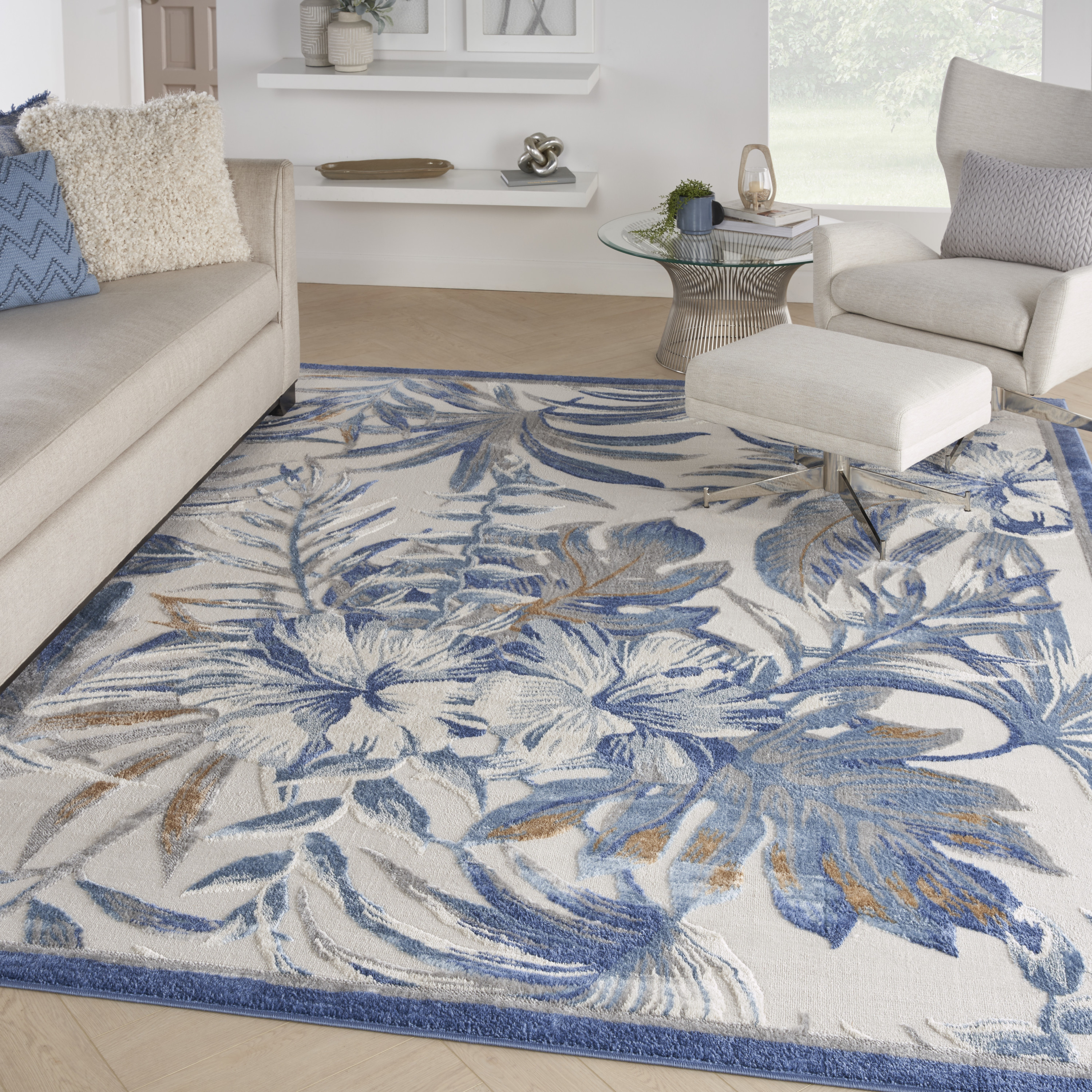 Nourison Seaside 7'10" x 9'10" Ivory Blue Tropical Indoor Rug