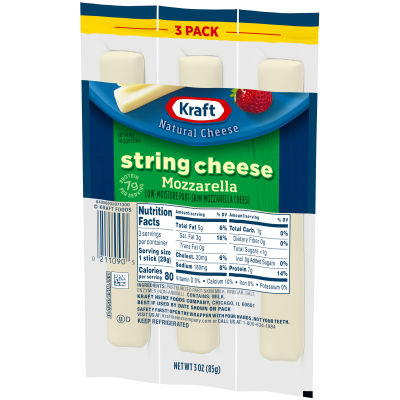 Kraft Natural Cheese Snacks Mozzarella Low-Moisture Part-Skim 3 Ct UPC 00211090 String Cheese 3 Oz Pack