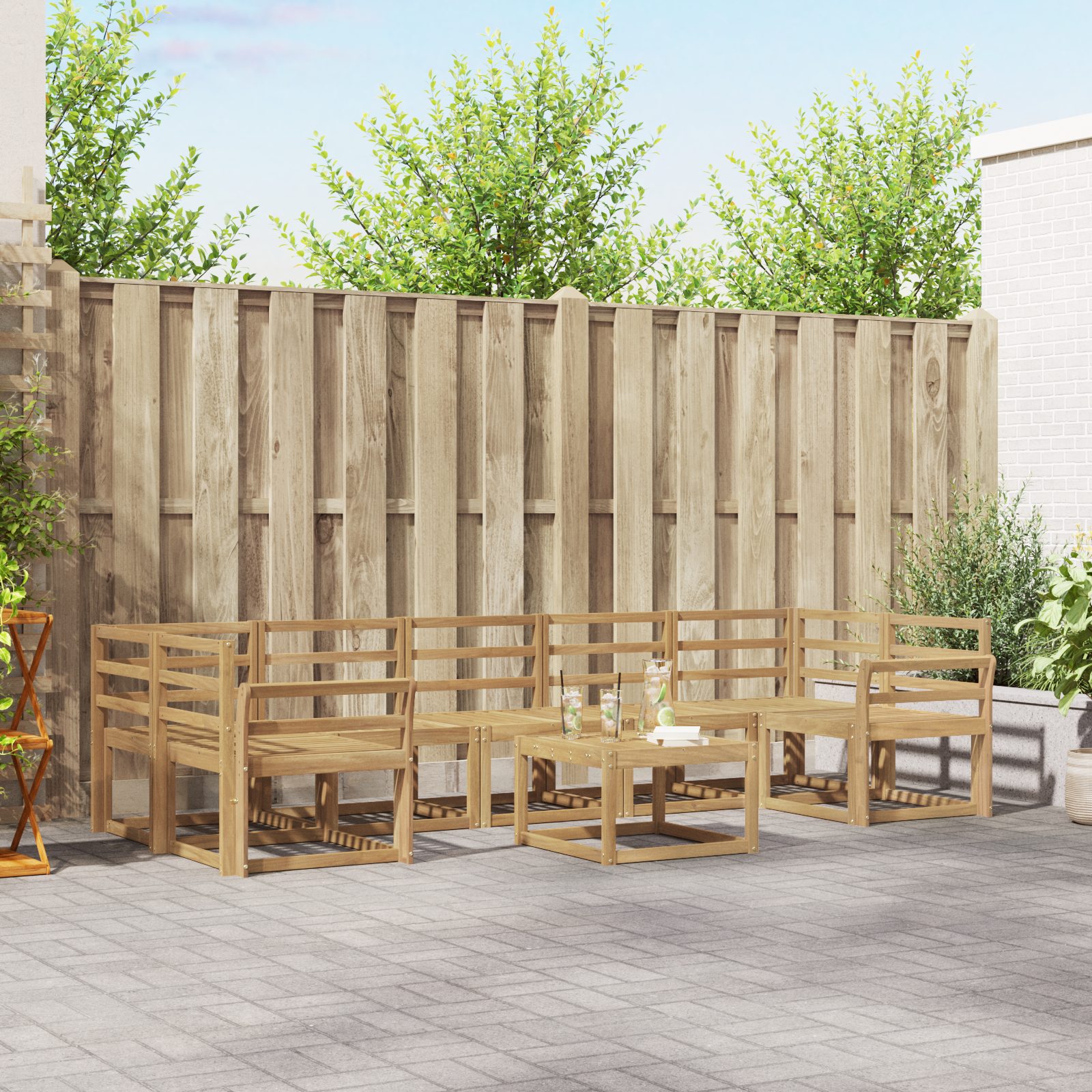 Buiten bankenset 8 pcs Wit 59 x 59 x 37 cm Massief Acaciahout image 2