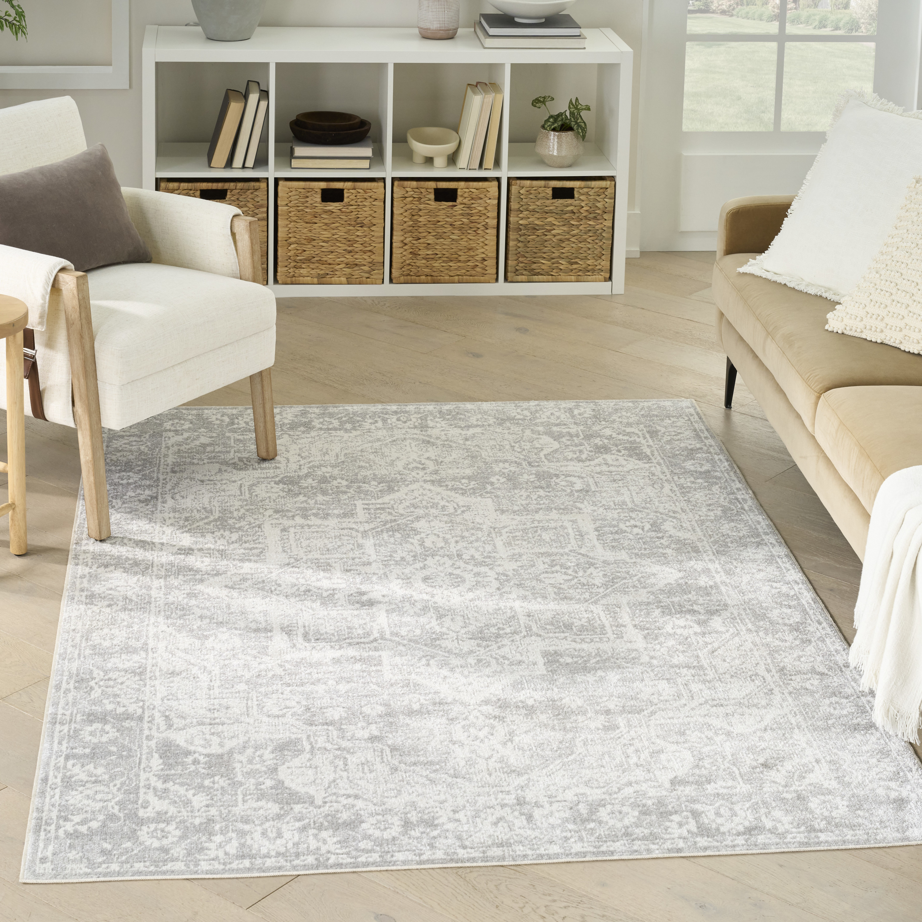 Nourison Astra Machine Washable 6'7" x 9' Grey Vintage Indoor Rug