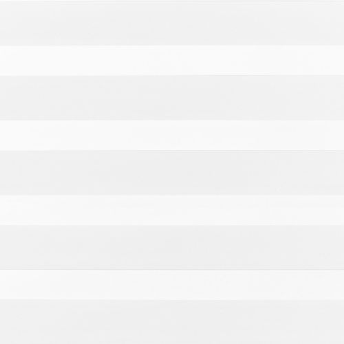 Horizontal zebra blinds, lowered with alternating opaque and sheer white bands, filtering soft daylight across a minimal, evenly lit interior wall.