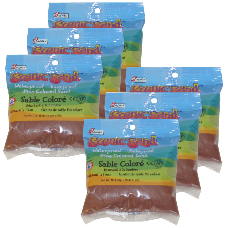 Scenic Sand™ Craft Colored Sand, Dark Brown, 1 lb (454 g) Bag, Pack of 6