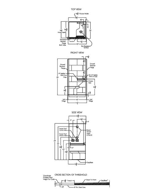 Technical Drawing — Cd Shower Tech Draw Xst 3838tr 75 Ms Rf Phyc
