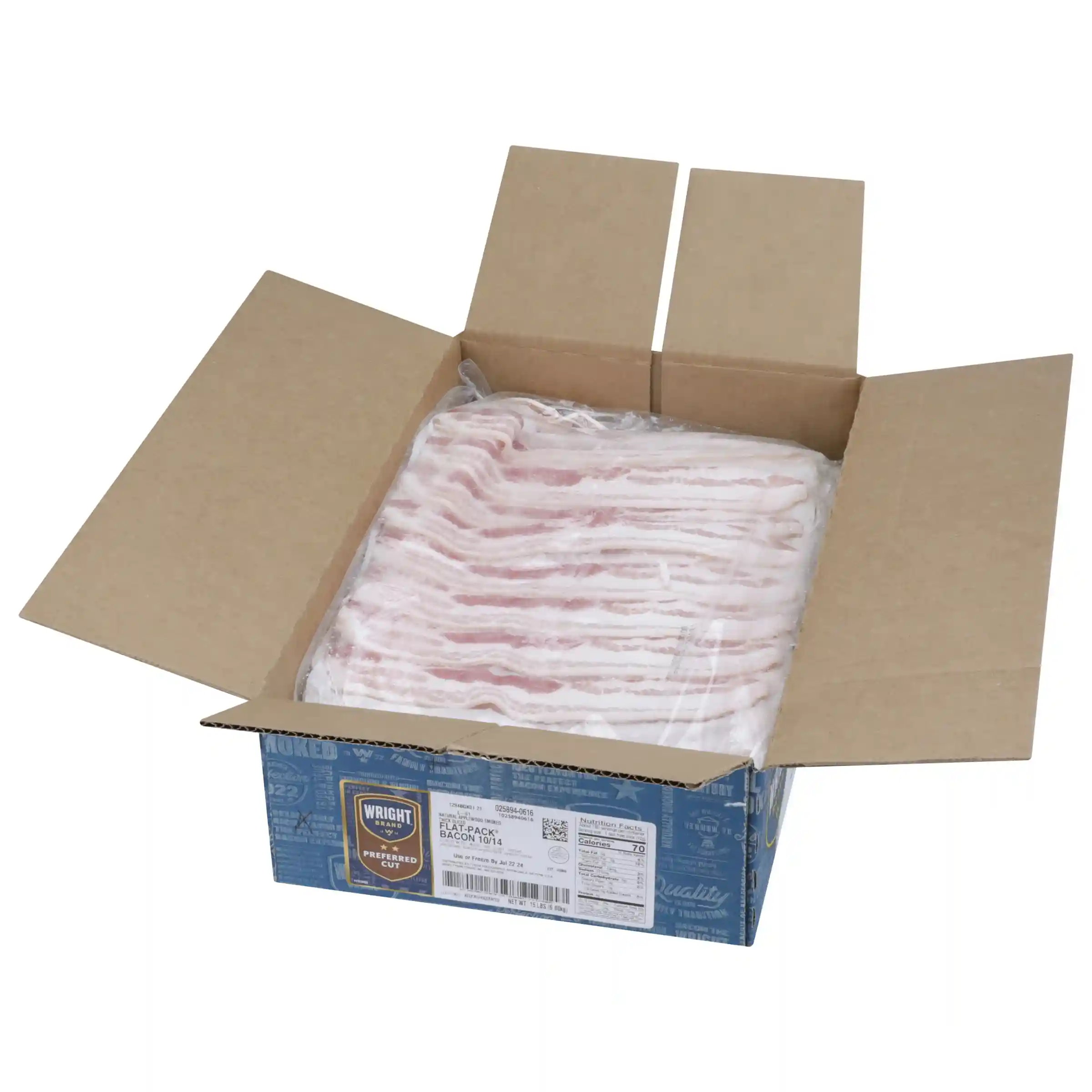 Wright® Brand Naturally Applewood Smoked Thick Sliced Flat-Pack® Bacon, 15 lbs, 10-14 Slices per Pound, Gas Flushed_image_4