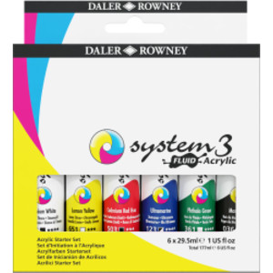 System3 Fluid Acrylic Paint Set, Assorted Colors, 29.5ml, 6 Pieces