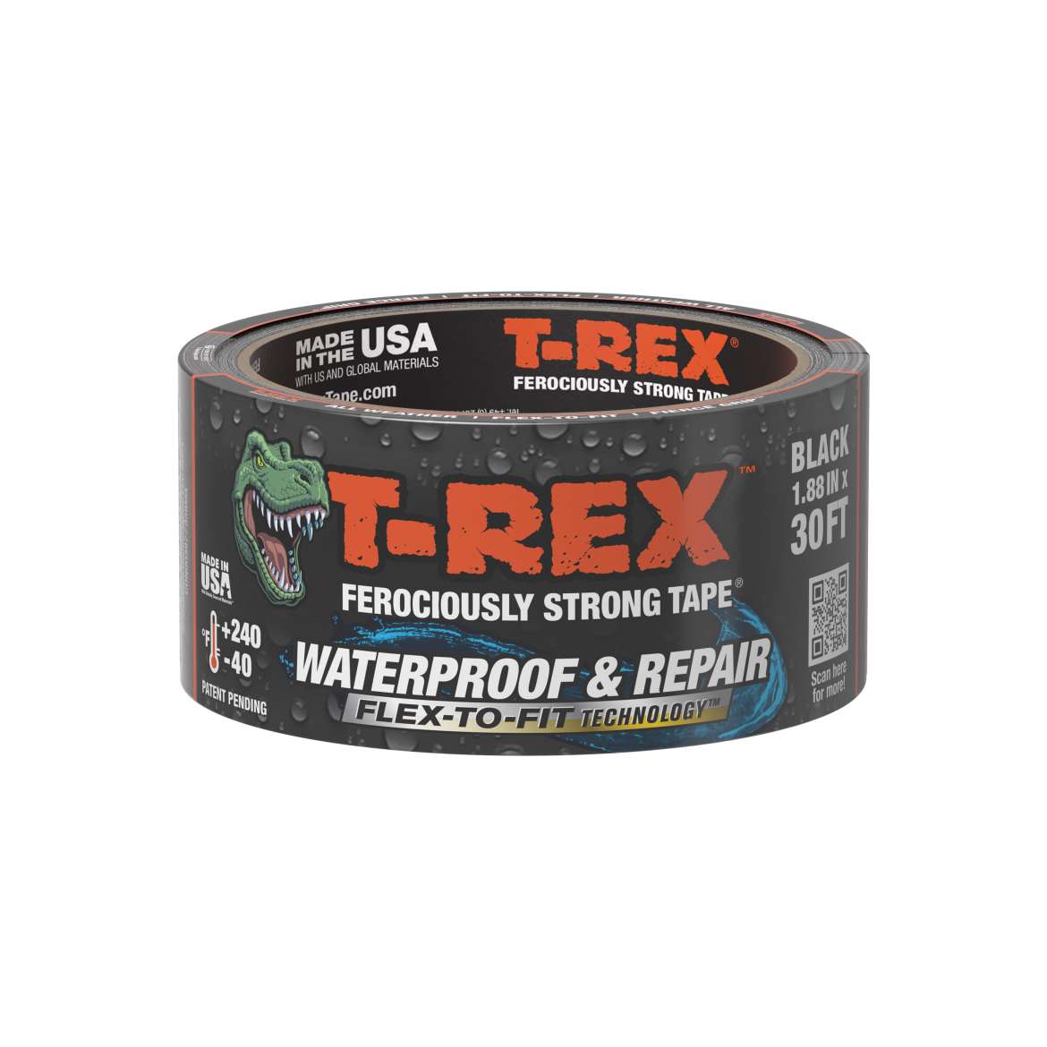 T-Rex® Ferociously Strong® Waterproof and Repair Tape – Black, 1.88 in. x 10yd.