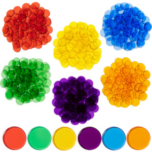 Contadores transparentes - Juego de 500 - Contadores para matemáticas infantiles - Colores surtidos - 3/4 pulgadas - Contar, clasificar, paneles de luz, bingo y más