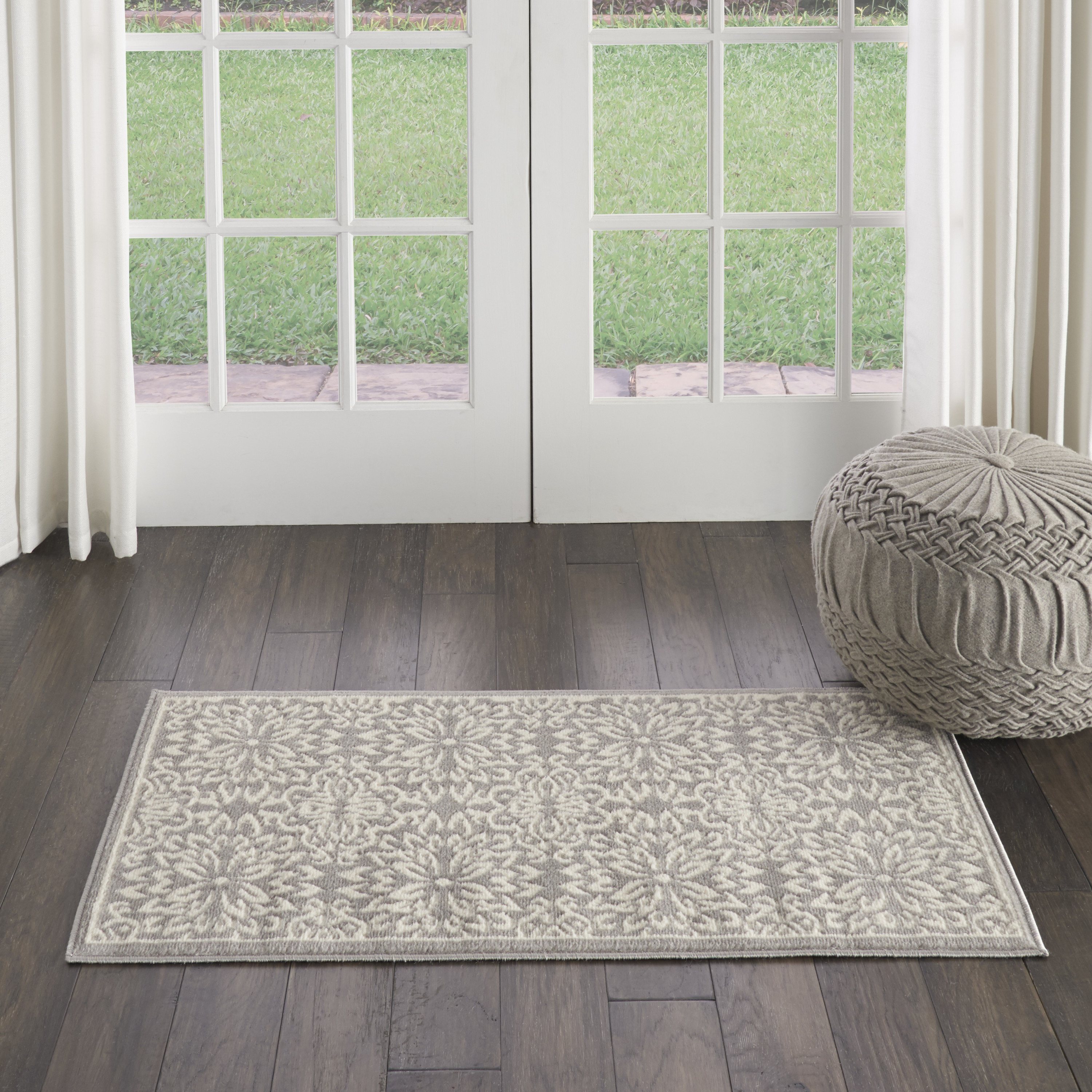 Nourison Jubilant 2' x 4' Ivory Grey Farmhouse Indoor Rug