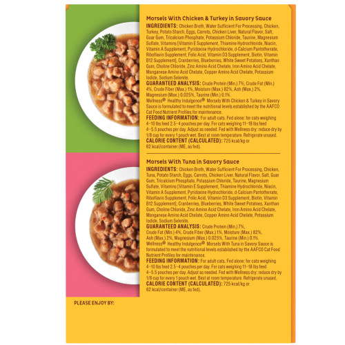 Wellness Complete Health Healthy Indulgence Variety Pack Morsels Chicken & Turkey, Tuna Variety Pack back packaging
