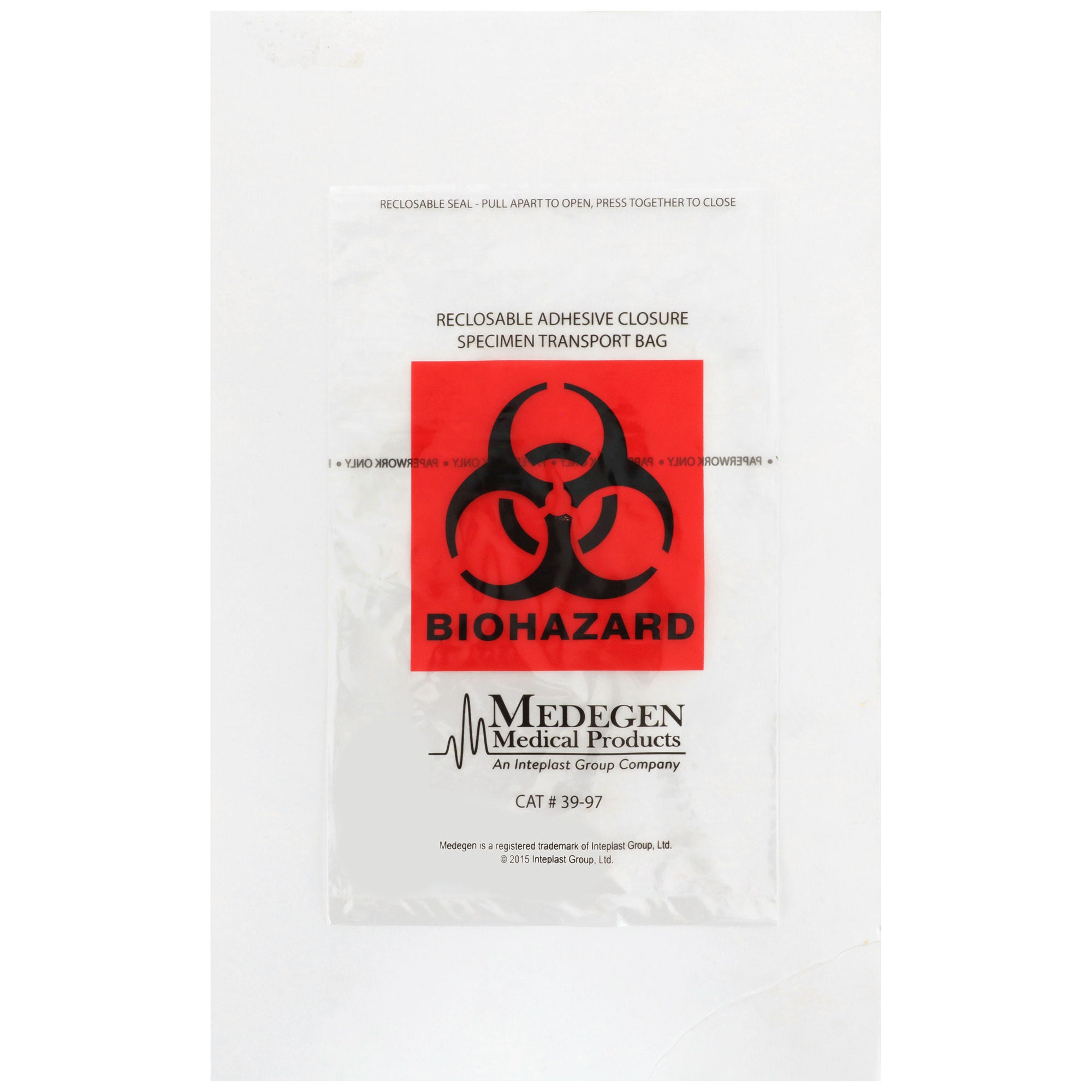 Medegen Specimen Transport Bag with Document Pouch, Adhesive Closure, 6 x 9 Inch