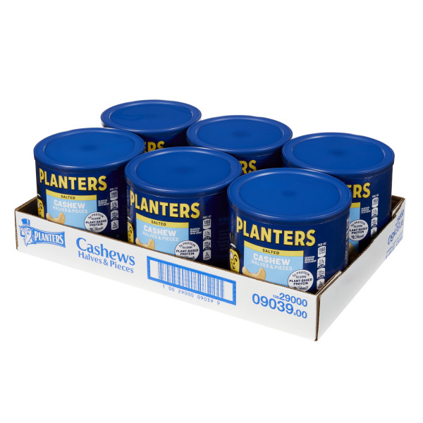 PLANTERS(r) Salted Cashew halves 6/46oz . C1RM - Front Right Open Case (Hi Res)