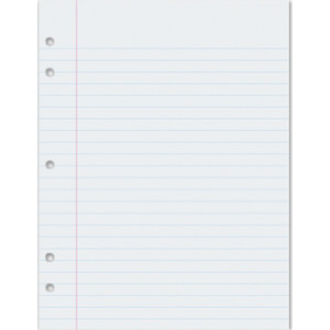 Composition Paper, White, 5-Hole Punched, Red Margin, 3/8" Ruled, 8" x 10-1/2", 500 Sheets