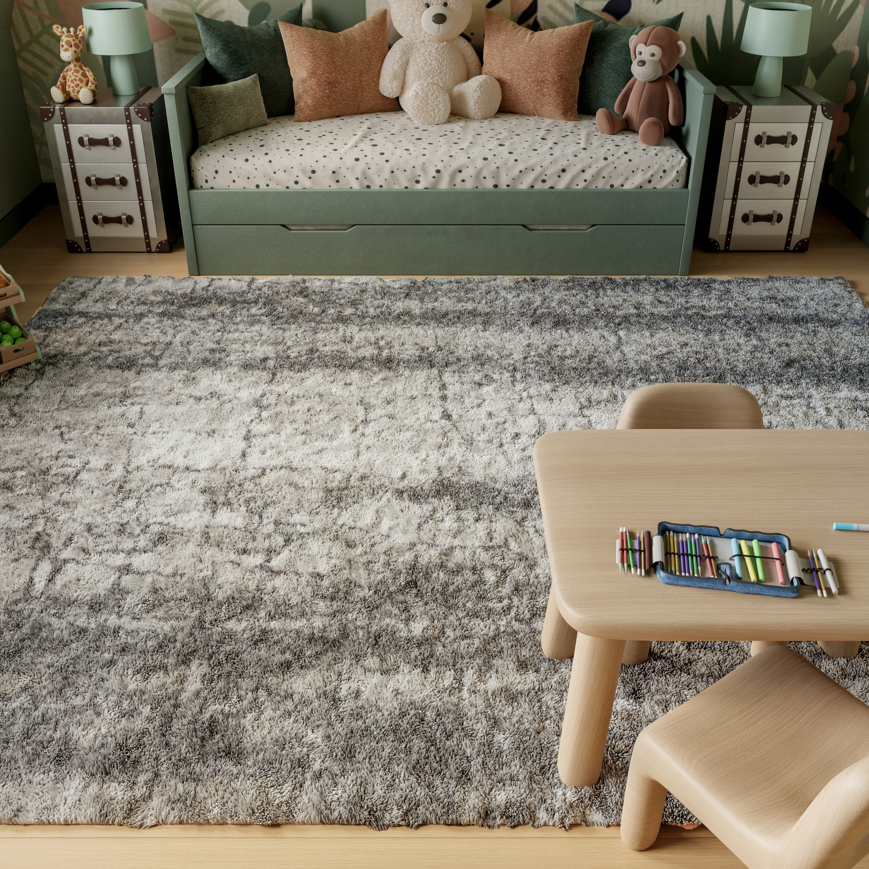 Nourison Dreamy Shag 7'10" x 9'10" Ivory Charcoal Shag Indoor Rug