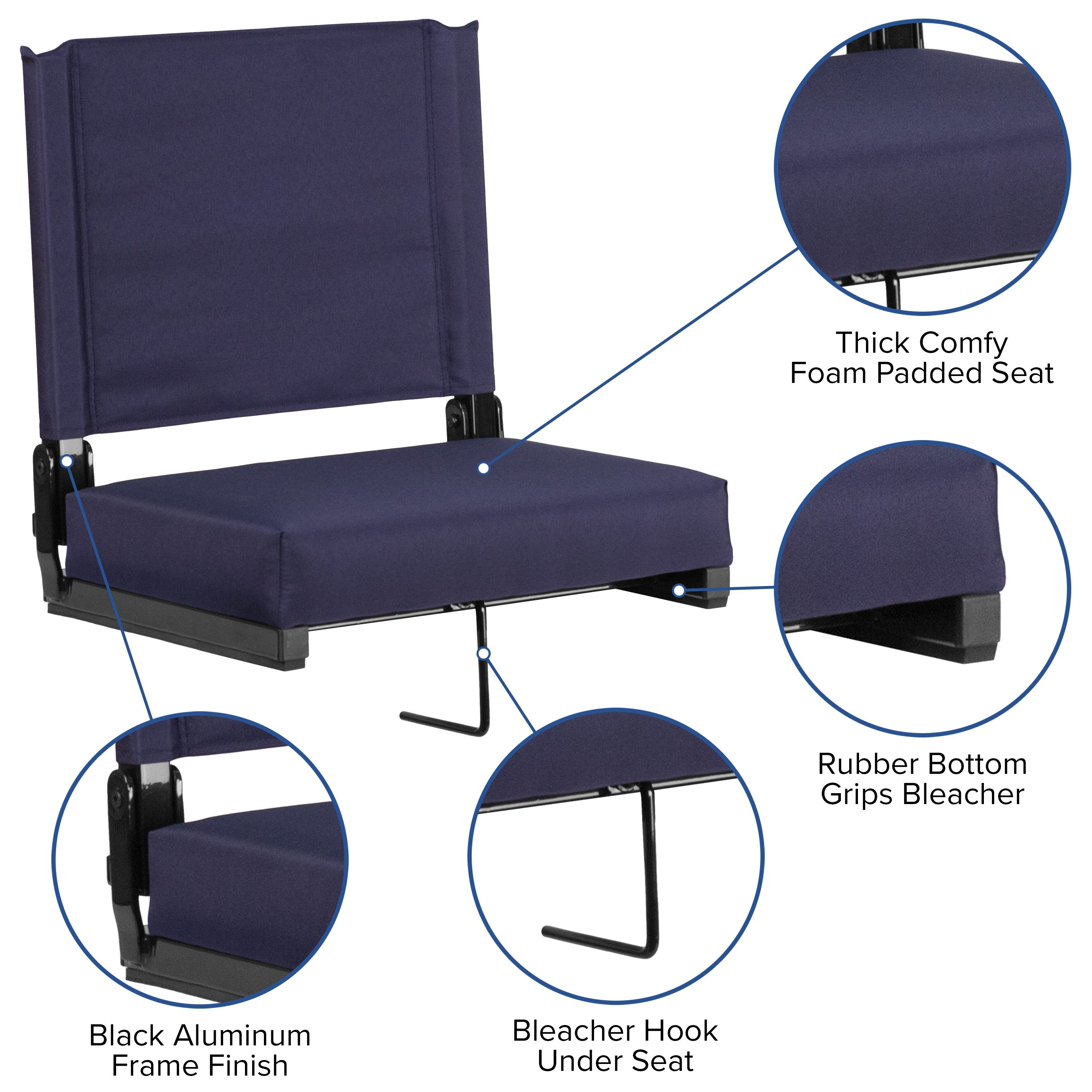 Juego de 2.500 lb. Silla de estadio ligera clasificada con asiento ultra acolchado, azul marino... - Imagen 29 de 175