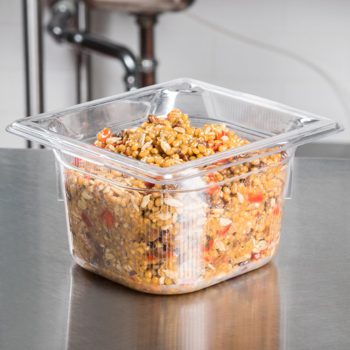 Sixth-size 4-inch-deep Super Pan® clear low-temperature plastic pan