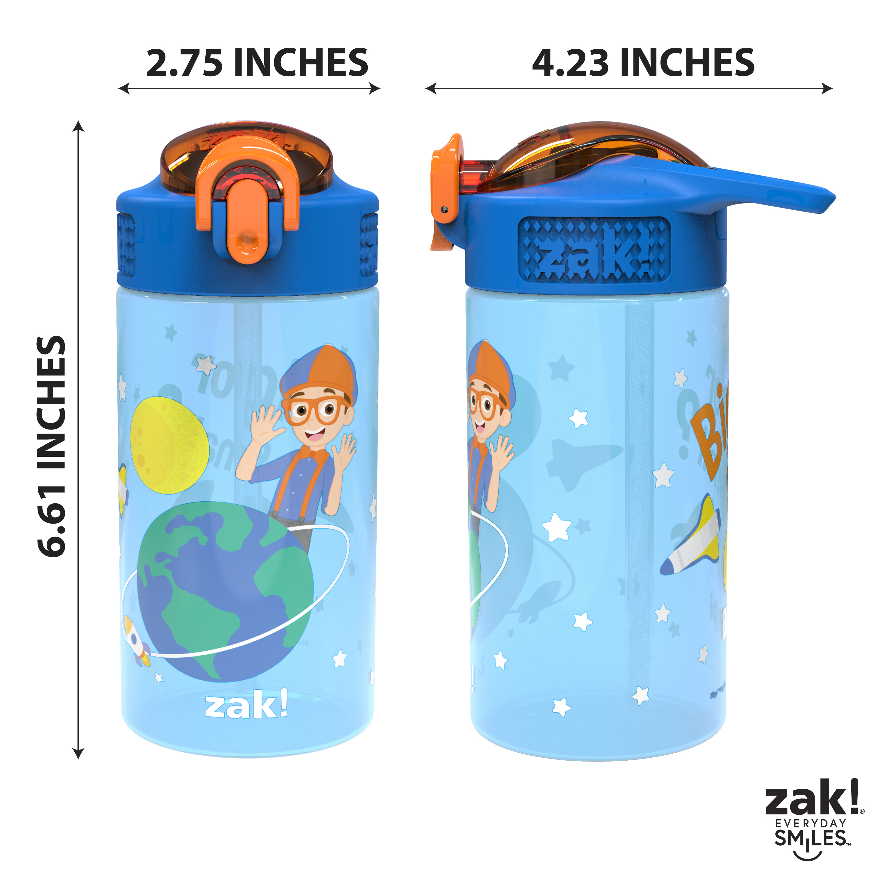 Blippi 16 ounce Reusable Plastic Water Bottle with Straw, Big or Small?, 2-piece set slideshow image 7