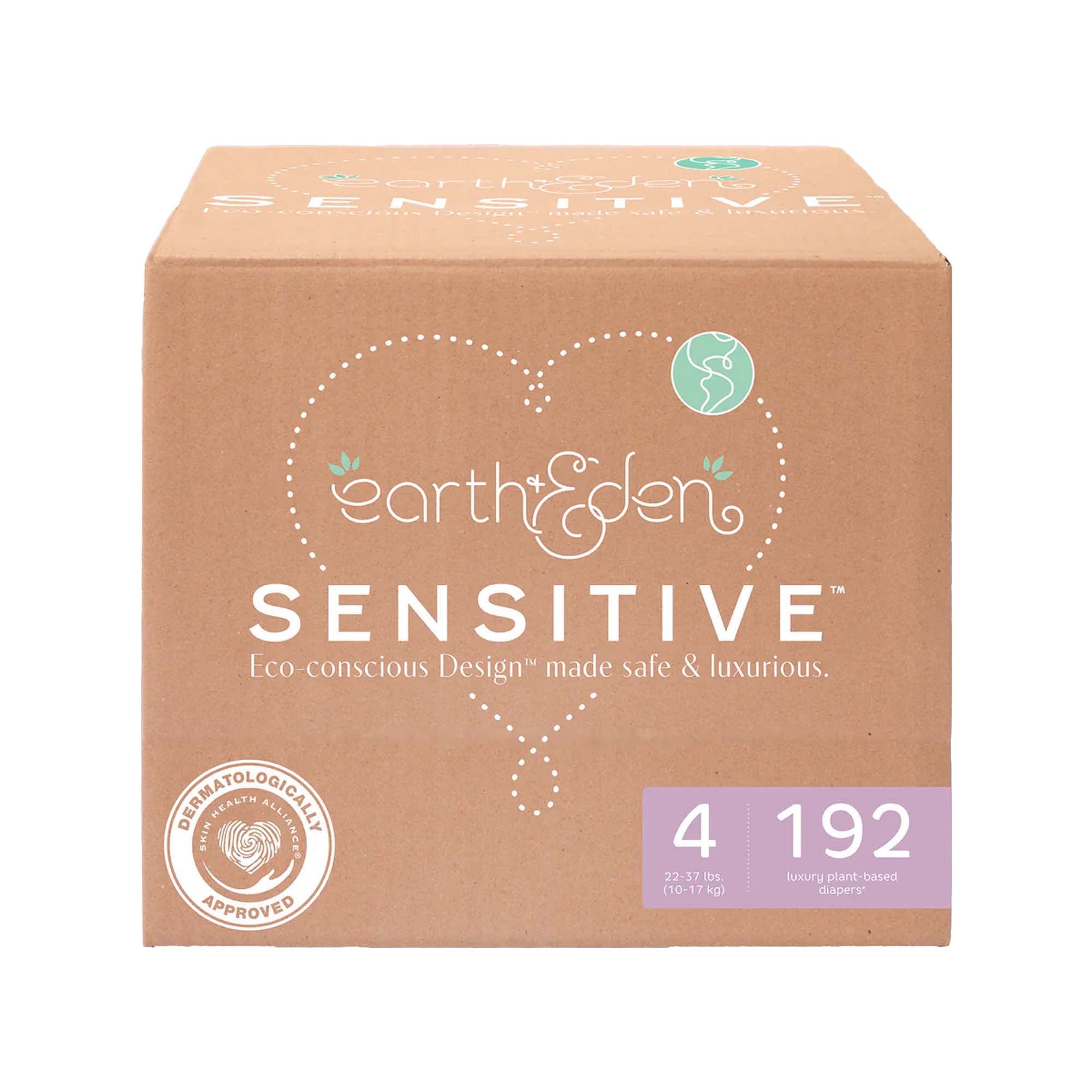 Earth & Eden Sensitive Baby Diapers, Size 4 for Babies Weighing 22 – 37 lbs.